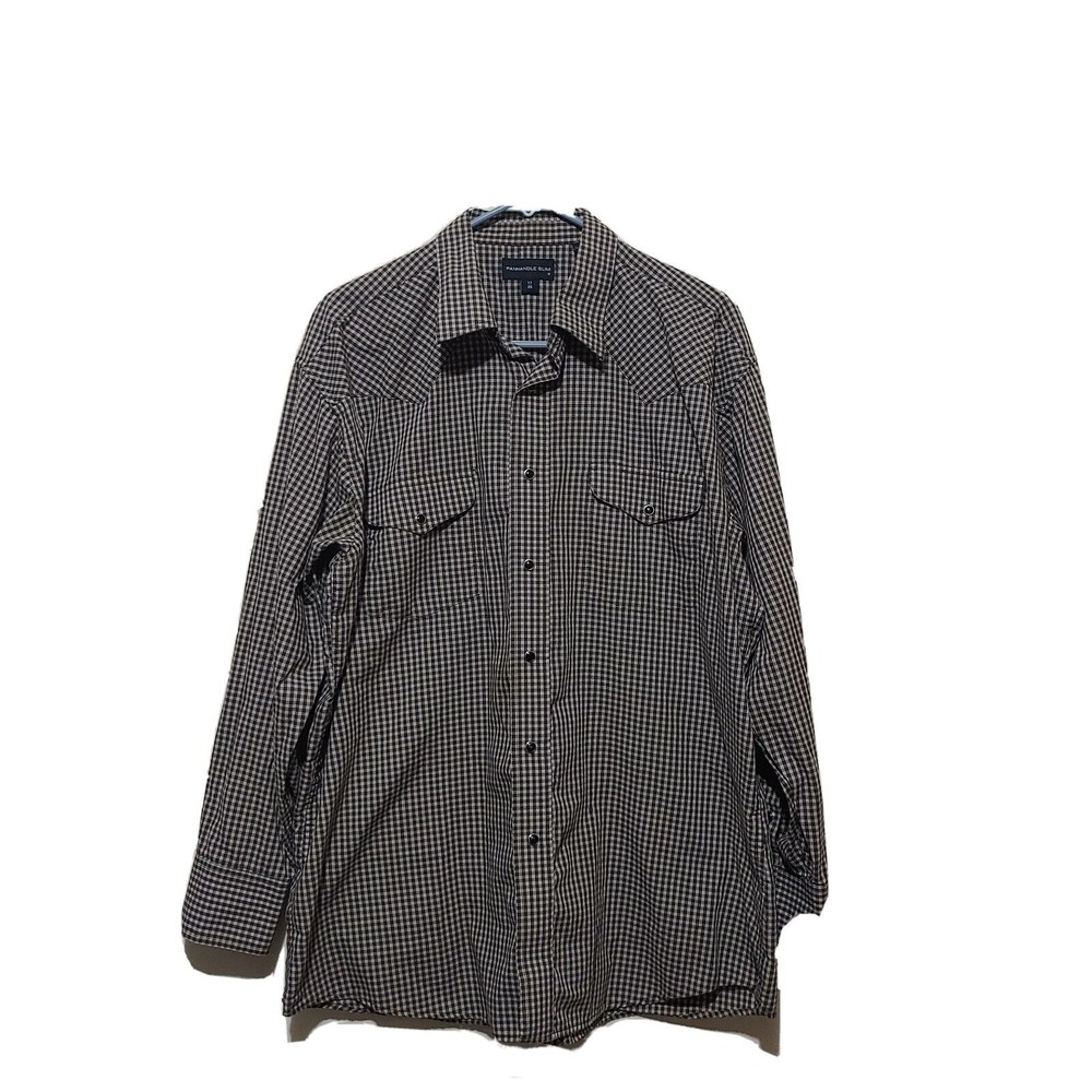 Panhandle Slim Men's Shirt 17/35 Brown Check Black Pearl Snap Western B03-0250